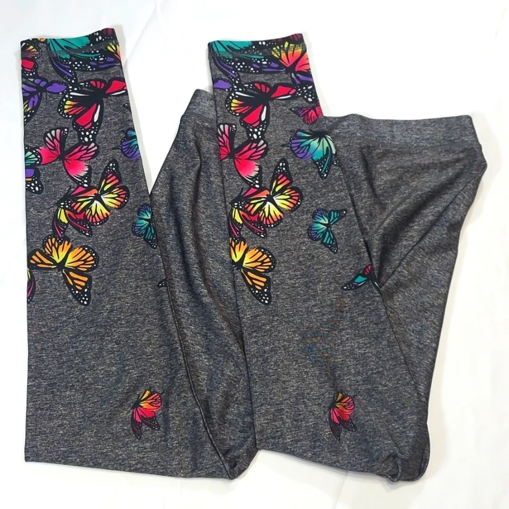 Girl's Justice Silky Gray Colorful Butterfly Leggings